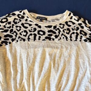 Moa Moa Light Gray Crop Top with Black Leopard Yoke